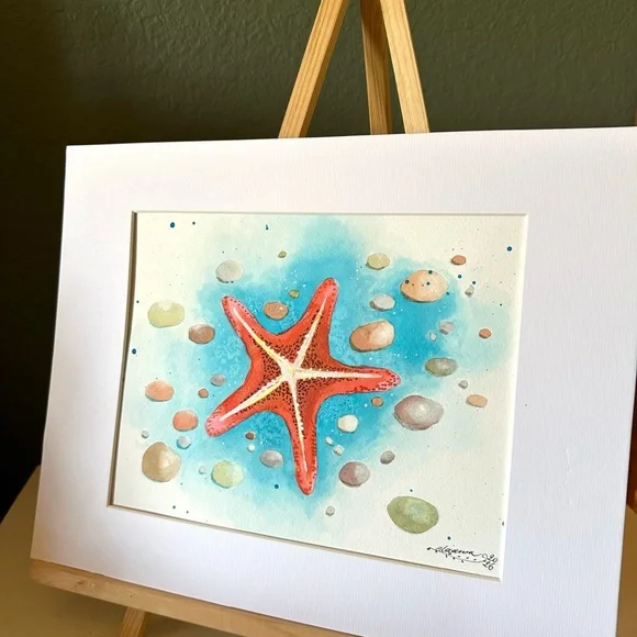 Hand-Made New Watercolor Art Starfish - Picture 3 of 5